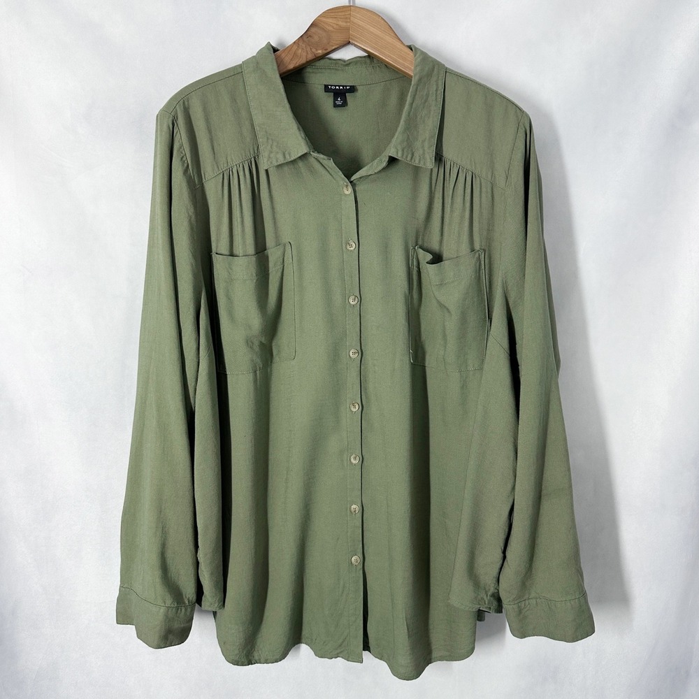 Torrid Linen Blend‎ Long Sleeve Olive Green Button Down Women's Plus Size 4X